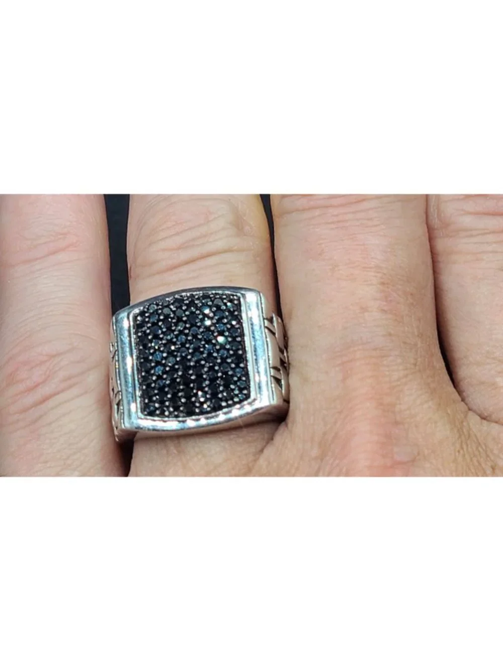 MGW Men's Black Sapphire Pavé Sterling Silver Ring Size 9 17g 2ct